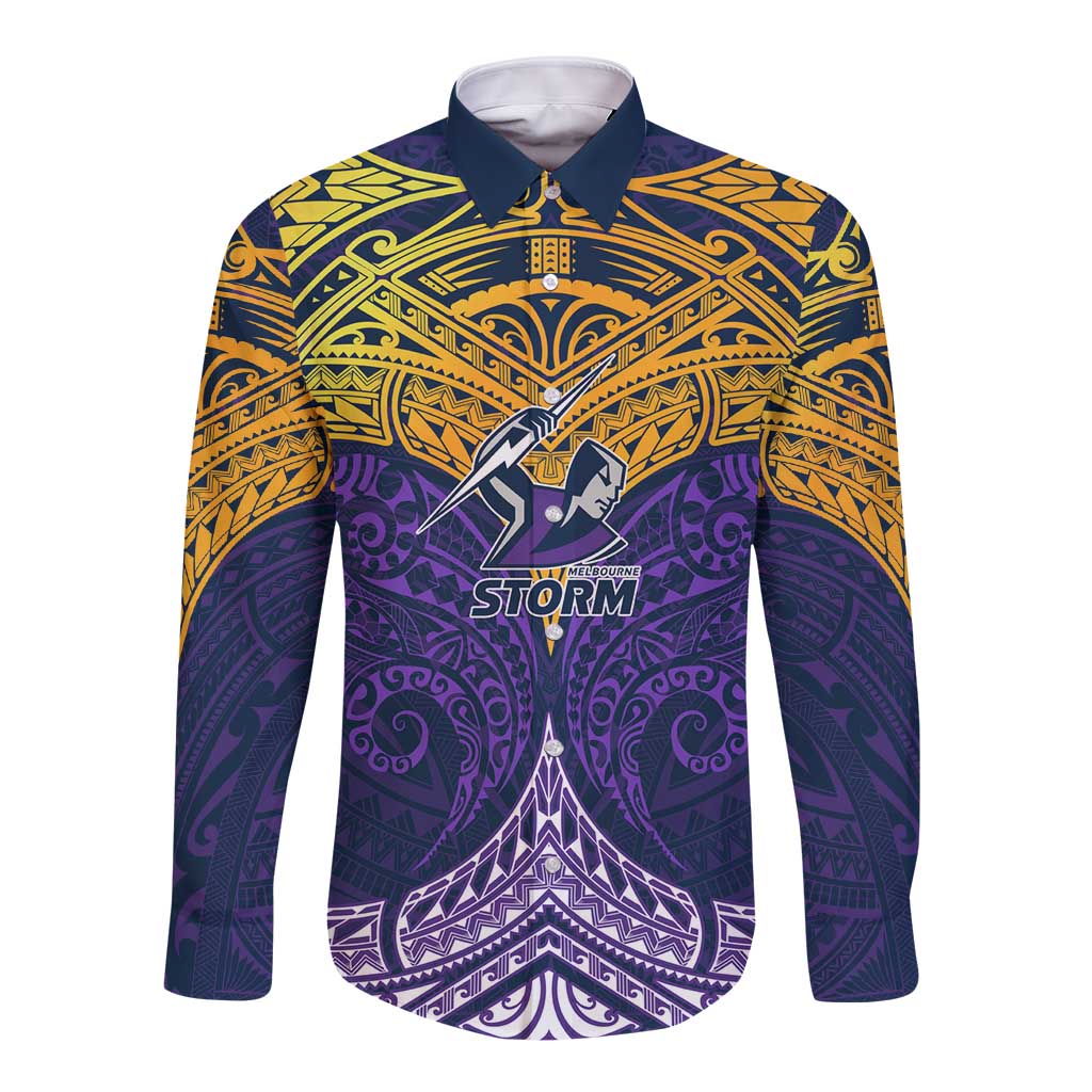 Personalized Melbourne Storm Long Sleeve Button Shirt Polynesian Tribal Pattern Style