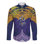 Personalized Melbourne Storm Long Sleeve Button Shirt Polynesian Tribal Pattern Style