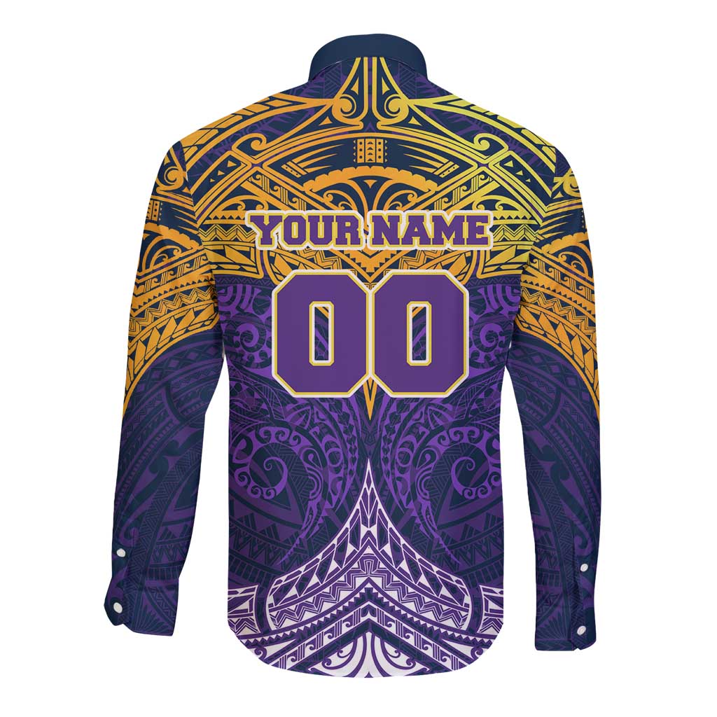 Personalized Melbourne Storm Long Sleeve Button Shirt Polynesian Tribal Pattern Style