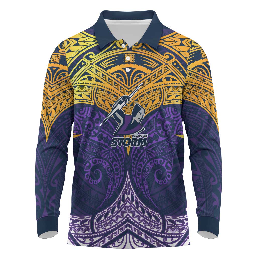 Personalized Melbourne Storm Long Sleeve Polo Shirt Polynesian Tribal Pattern Style