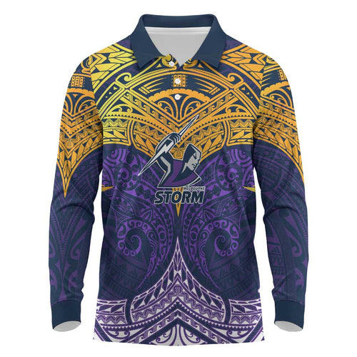 Personalized Melbourne Storm Long Sleeve Polo Shirt Polynesian Tribal Pattern Style