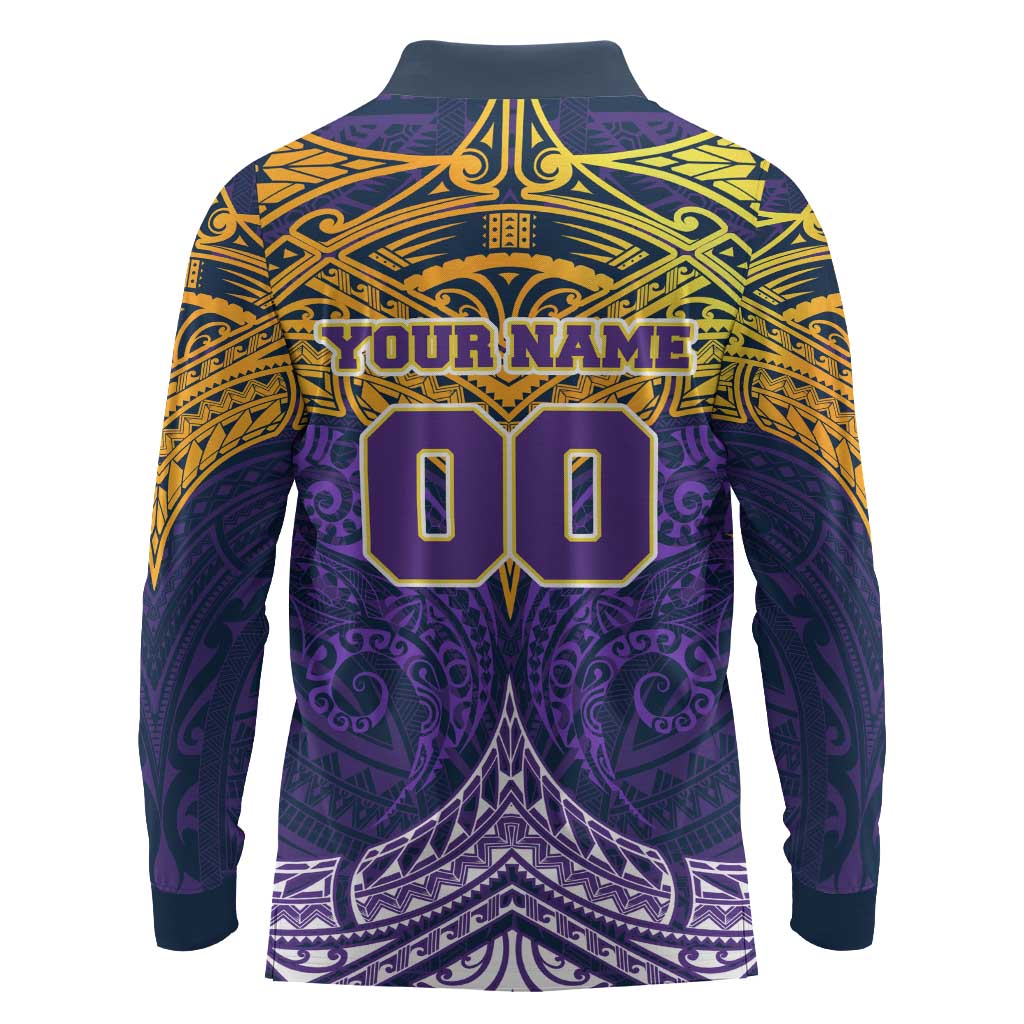 Personalized Melbourne Storm Long Sleeve Polo Shirt Polynesian Tribal Pattern Style