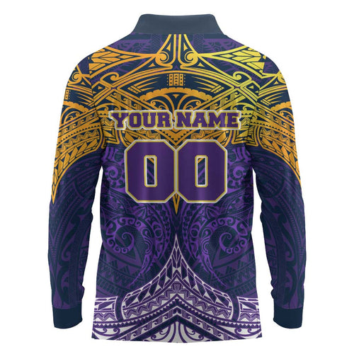 Personalized Melbourne Storm Long Sleeve Polo Shirt Polynesian Tribal Pattern Style