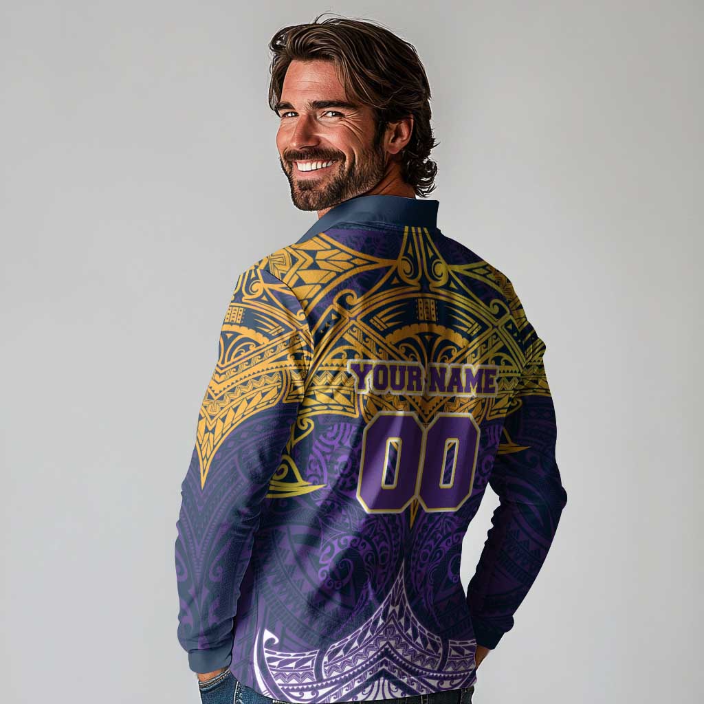 Personalized Melbourne Storm Long Sleeve Polo Shirt Polynesian Tribal Pattern Style