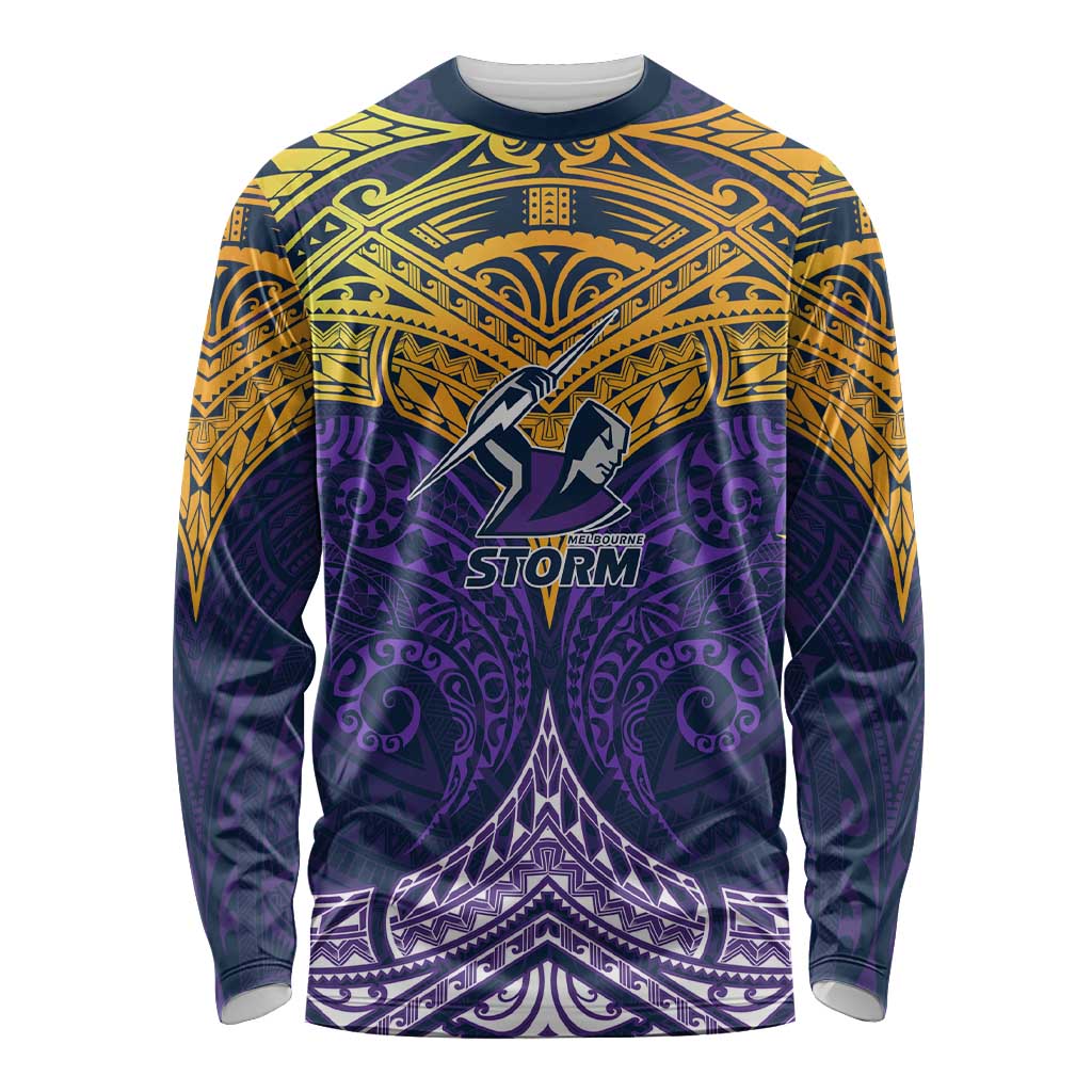 Personalized Melbourne Storm Long Sleeve Shirt Polynesian Tribal Pattern Style