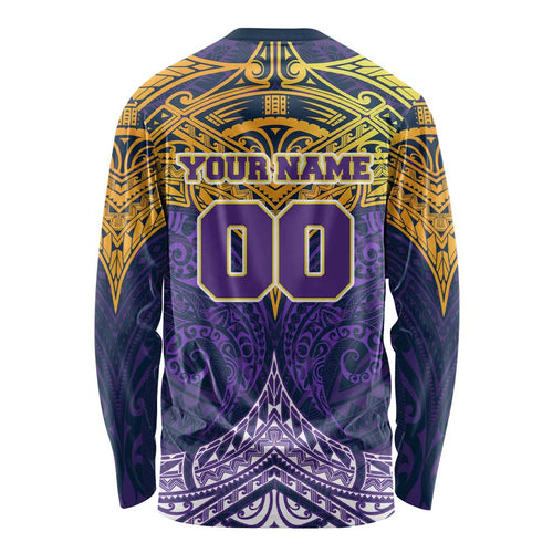 Personalized Melbourne Storm Long Sleeve Shirt Polynesian Tribal Pattern Style