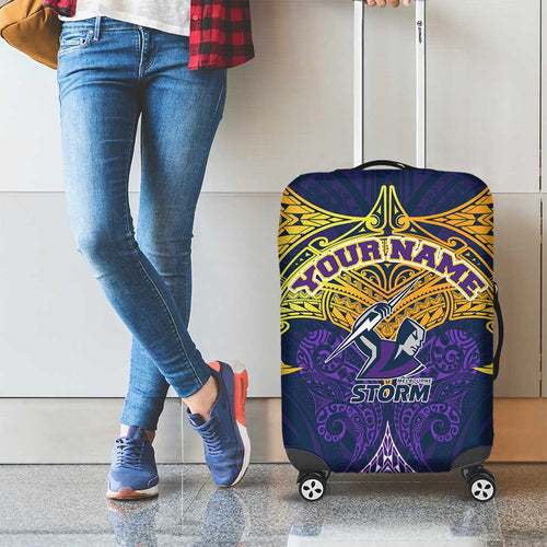 Personalized Melbourne Storm Luggage Cover Polynesian Tribal Pattern Style