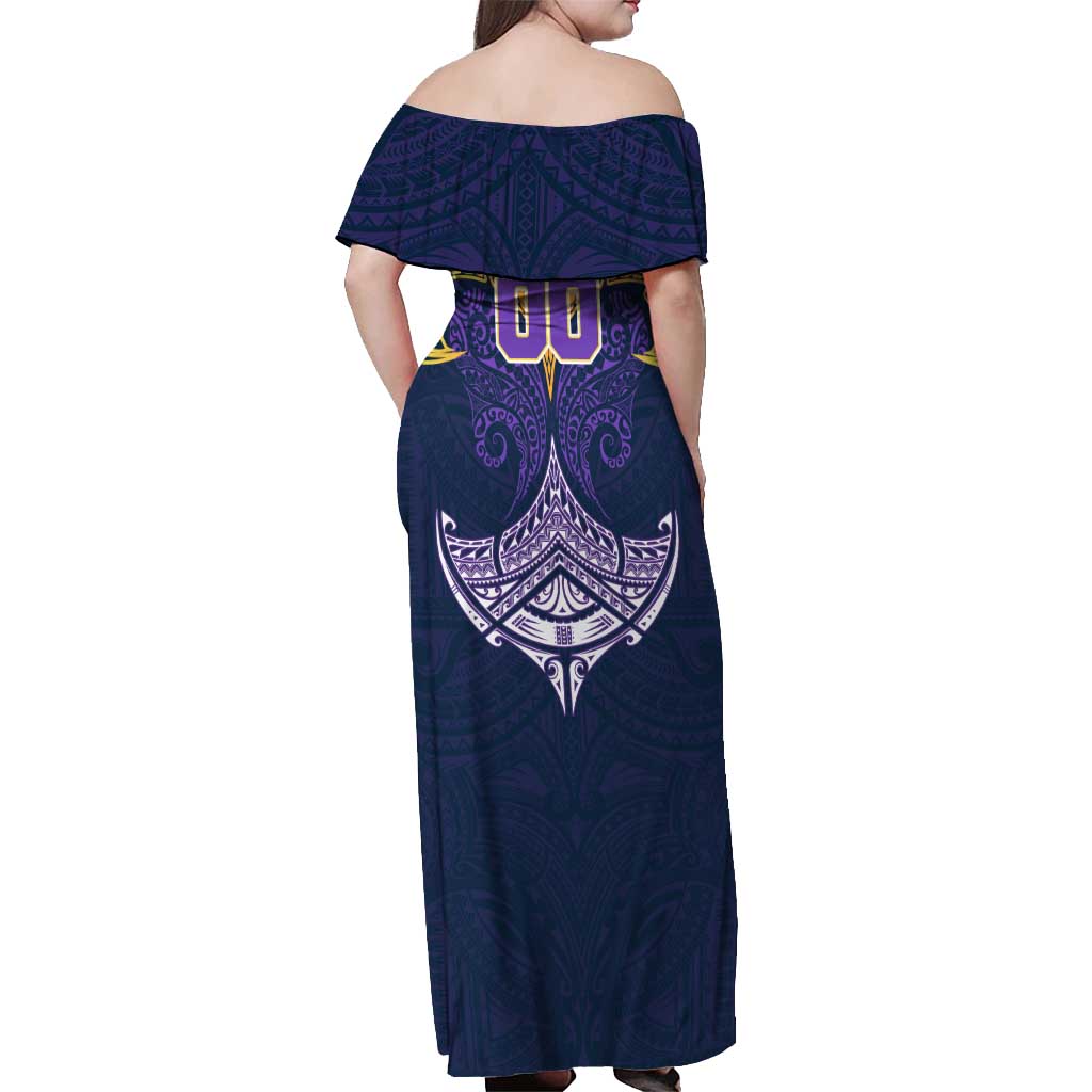 Personalized Melbourne Storm Off Shoulder Maxi Dress Polynesian Tribal Pattern Style