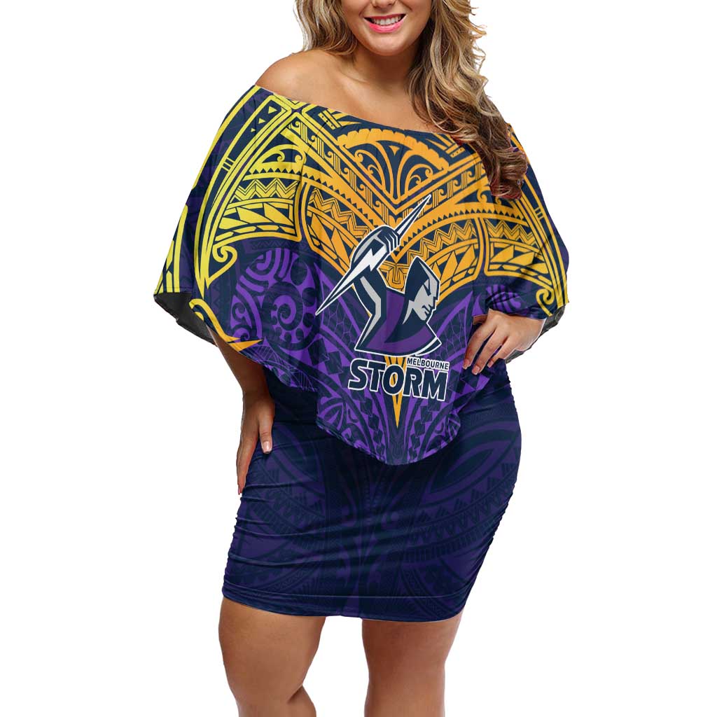 Personalized Melbourne Storm Off Shoulder Short Dress Polynesian Tribal Pattern Style