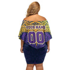 Personalized Melbourne Storm Off Shoulder Short Dress Polynesian Tribal Pattern Style