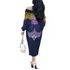 Personalized Melbourne Storm Off The Shoulder Long Sleeve Dress Polynesian Tribal Pattern Style