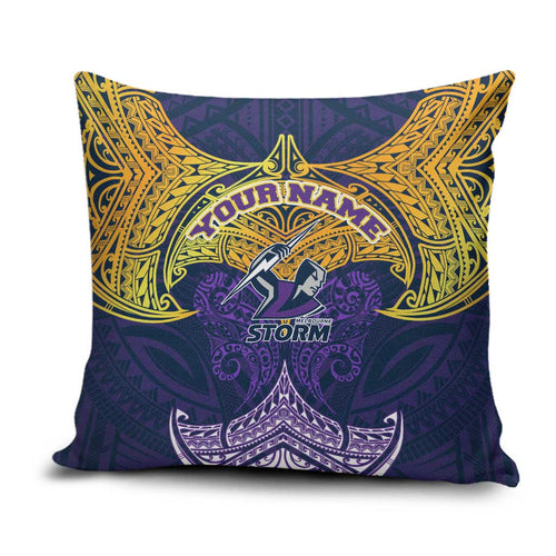 Personalized Melbourne Storm Pillow Cover Polynesian Tribal Pattern Style
