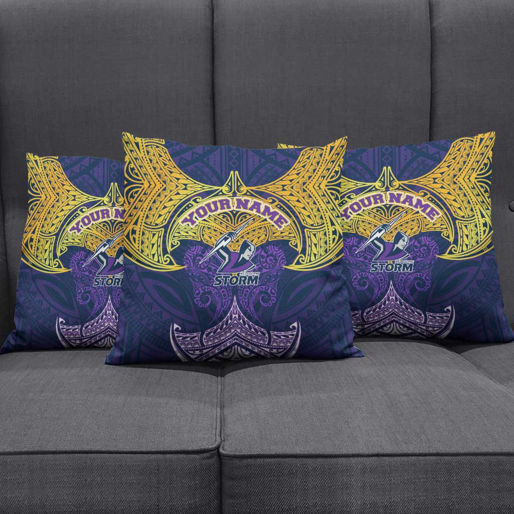 Personalized Melbourne Storm Pillow Cover Polynesian Tribal Pattern Style