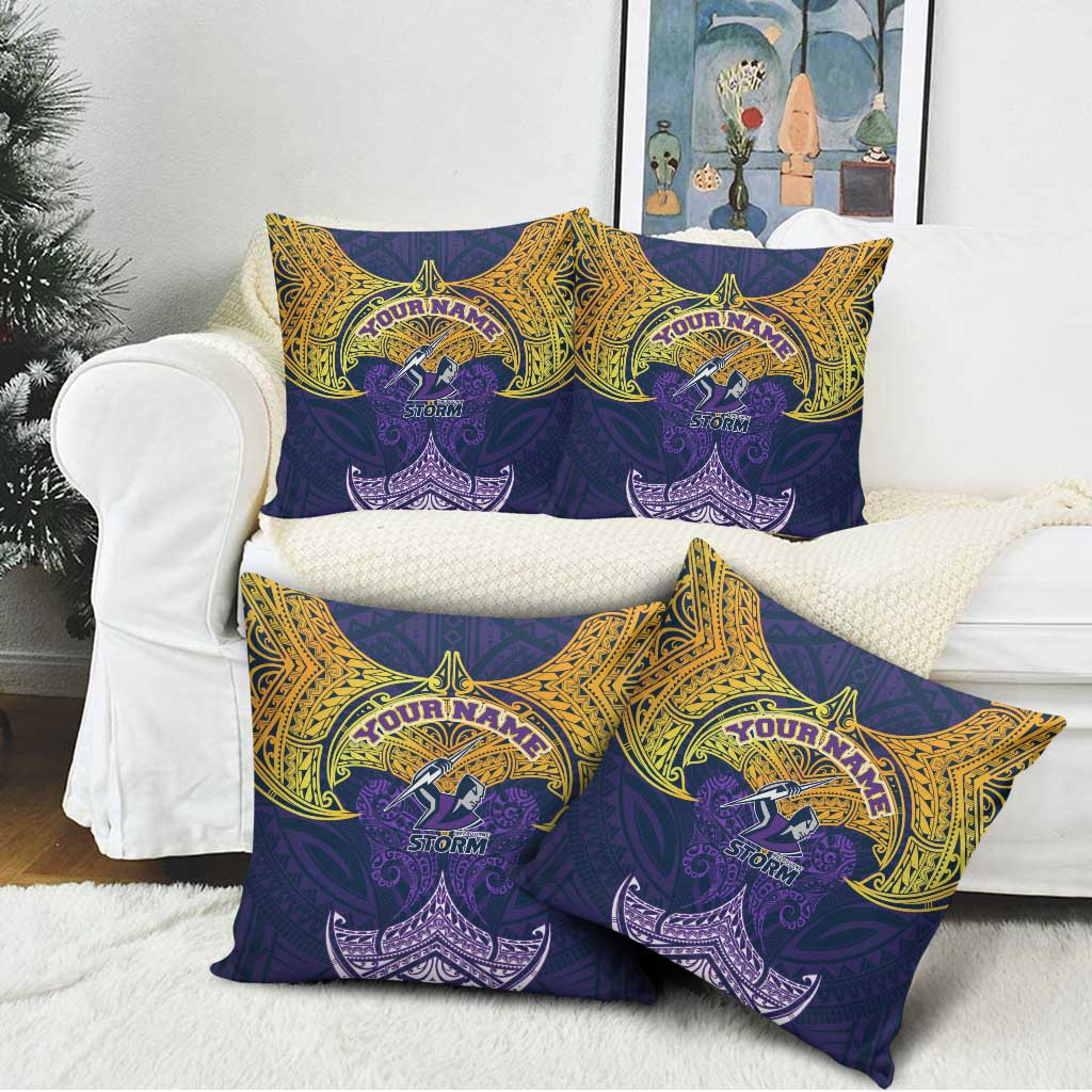 Personalized Melbourne Storm Pillow Cover Polynesian Tribal Pattern Style