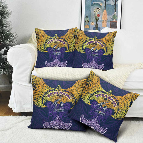 Personalized Melbourne Storm Pillow Cover Polynesian Tribal Pattern Style