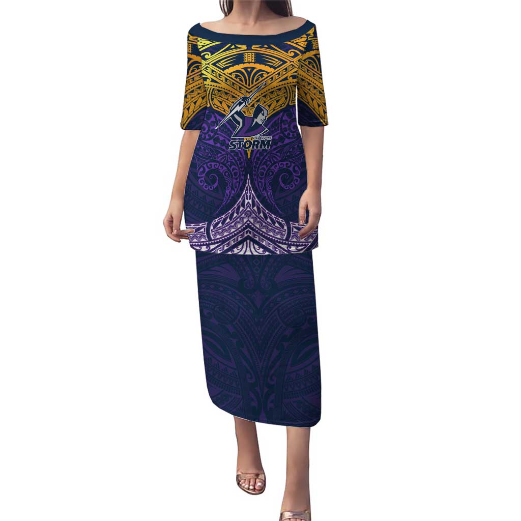 Personalized Melbourne Storm Puletasi Polynesian Tribal Pattern Style