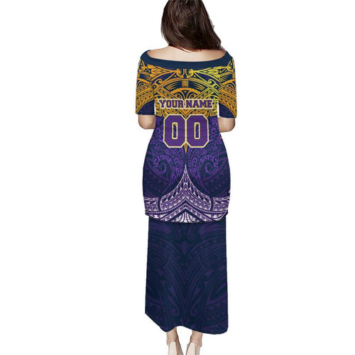 Personalized Melbourne Storm Puletasi Polynesian Tribal Pattern Style
