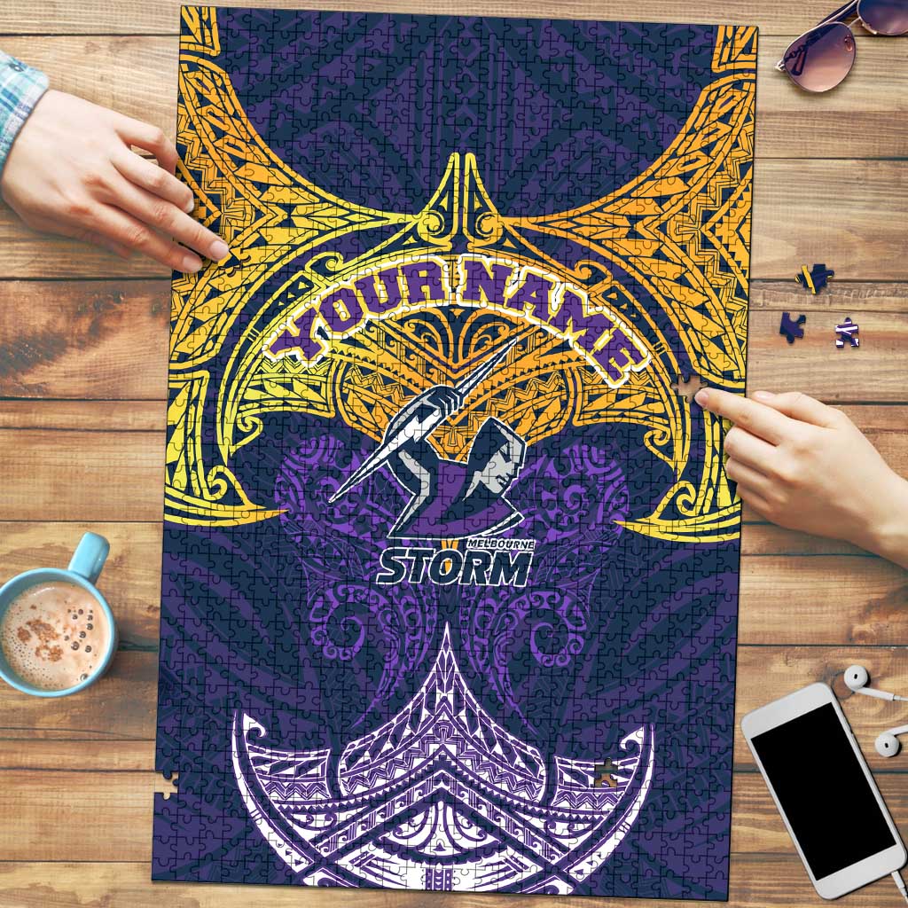 Personalized Melbourne Storm Puzzle Polynesian Tribal Pattern Style