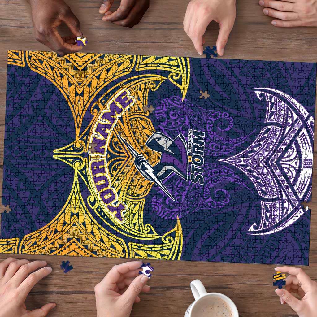 Personalized Melbourne Storm Puzzle Polynesian Tribal Pattern Style