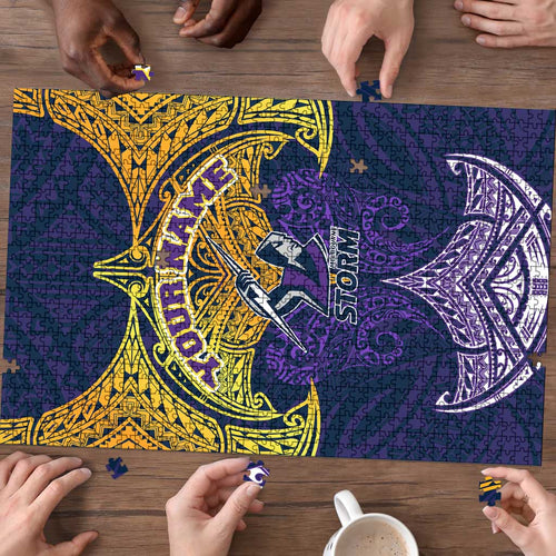 Personalized Melbourne Storm Puzzle Polynesian Tribal Pattern Style