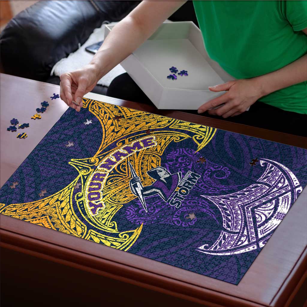 Personalized Melbourne Storm Puzzle Polynesian Tribal Pattern Style