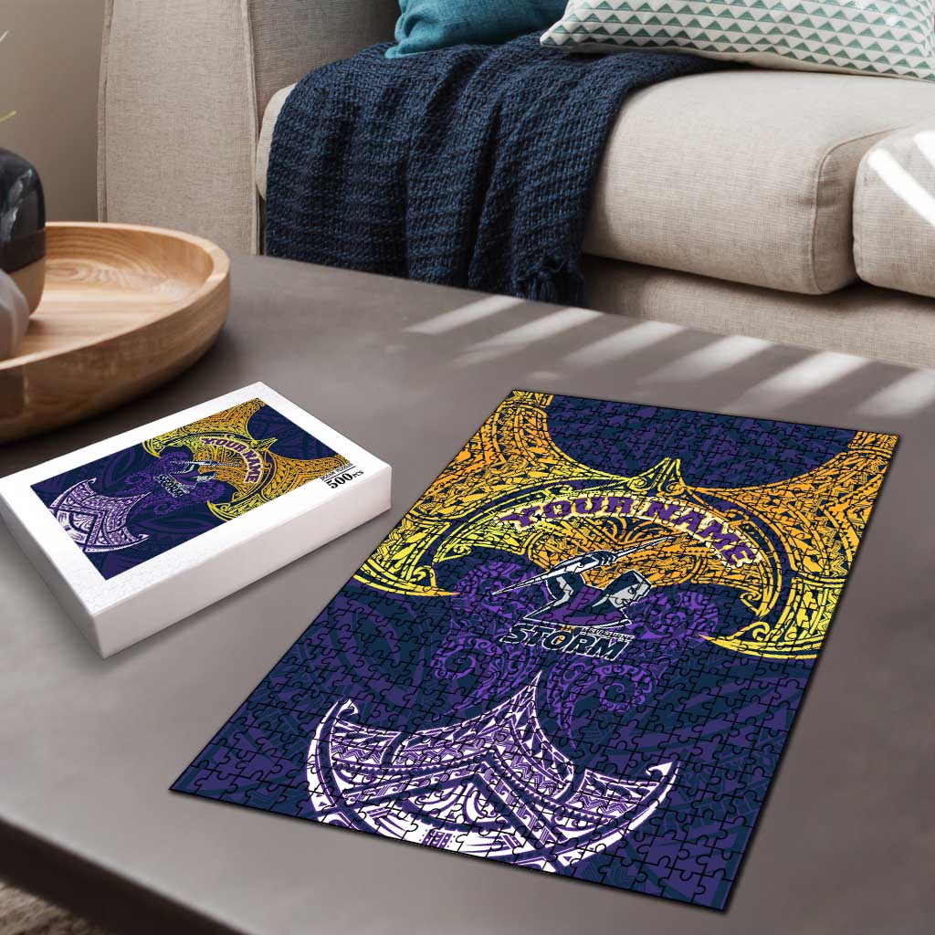Personalized Melbourne Storm Puzzle Polynesian Tribal Pattern Style