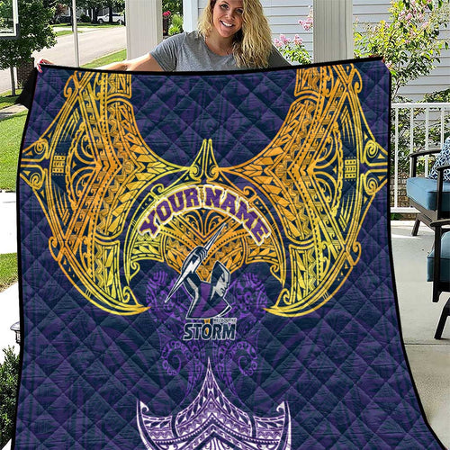 Personalized Melbourne Storm Quilt Polynesian Tribal Pattern Style