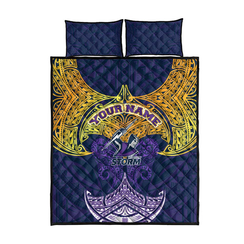 Personalized Melbourne Storm Quilt Bed Set Polynesian Tribal Pattern Style