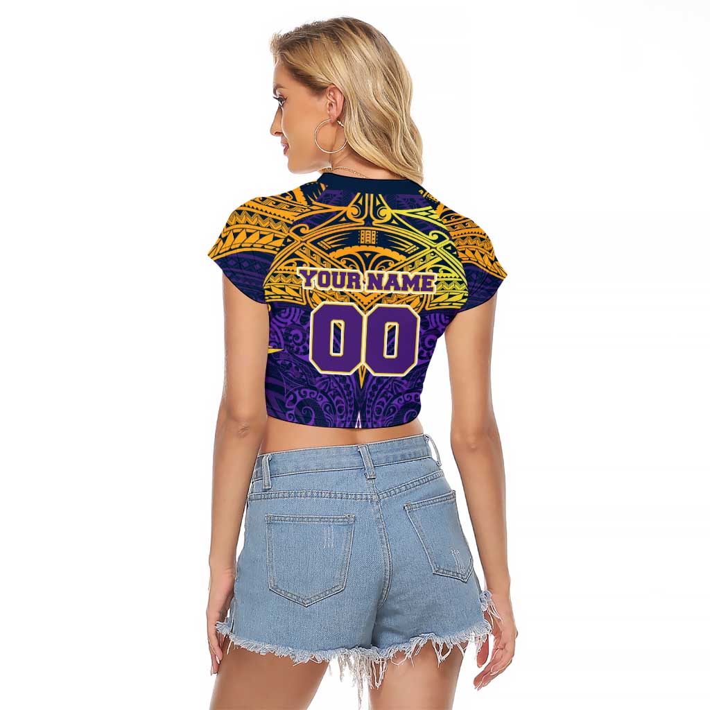 Personalized Melbourne Storm Raglan Cropped T Shirt Polynesian Tribal Pattern Style