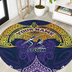 Personalized Melbourne Storm Round Carpet Polynesian Tribal Pattern Style