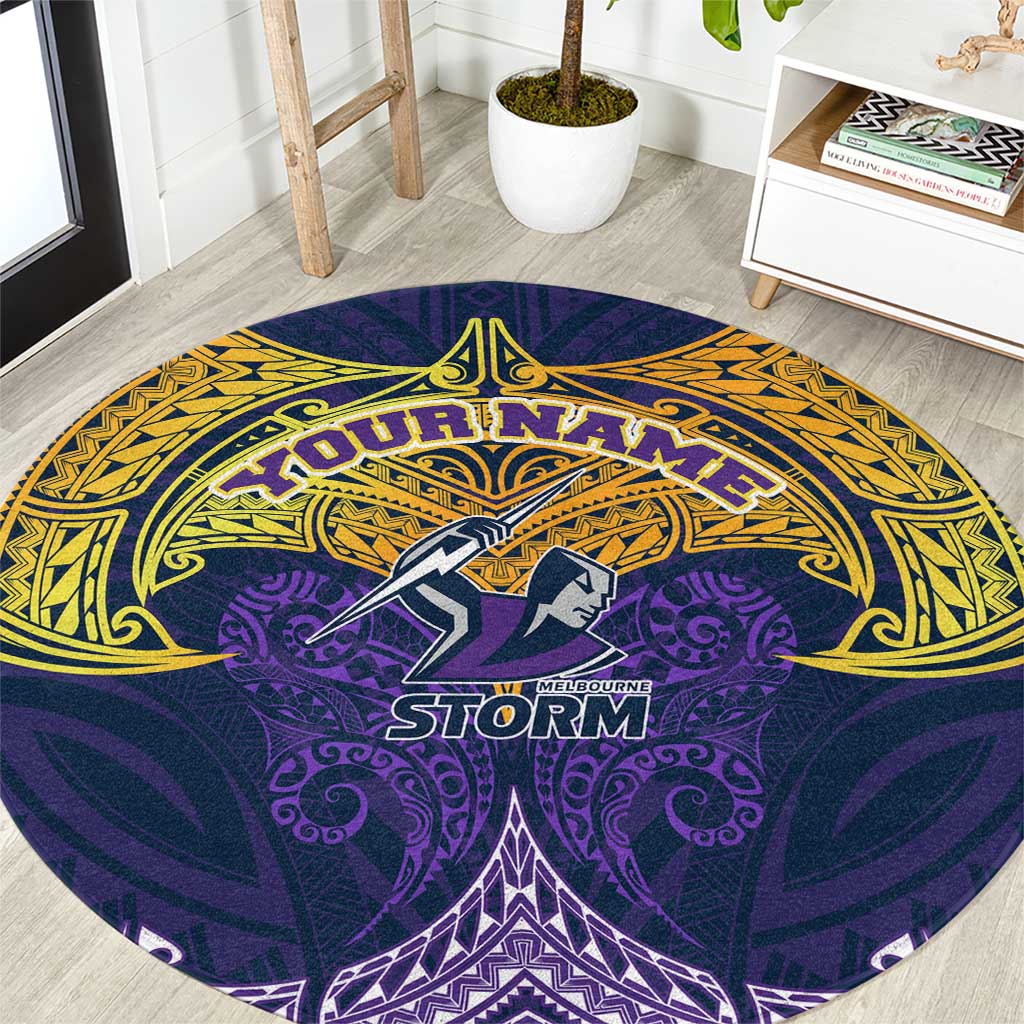 Personalized Melbourne Storm Round Carpet Polynesian Tribal Pattern Style