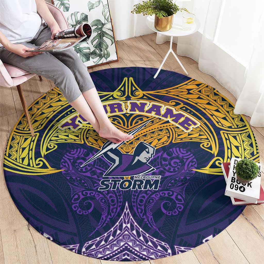 Personalized Melbourne Storm Round Carpet Polynesian Tribal Pattern Style