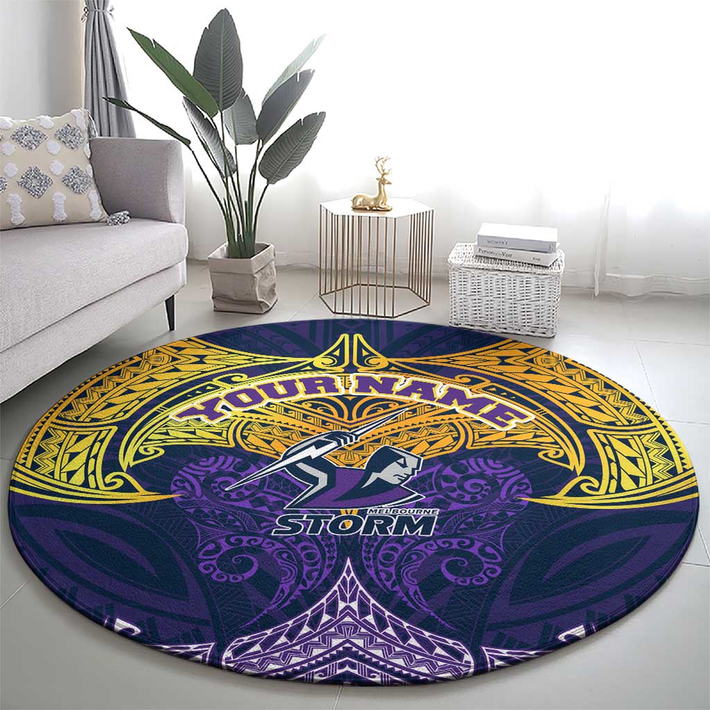 Personalized Melbourne Storm Round Carpet Polynesian Tribal Pattern Style