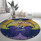 Personalized Melbourne Storm Round Carpet Polynesian Tribal Pattern Style