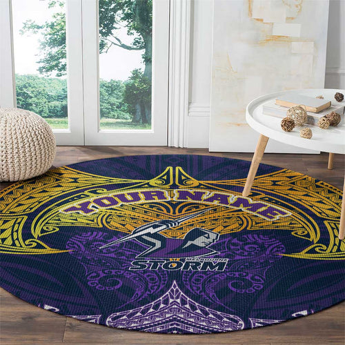 Personalized Melbourne Storm Round Carpet Polynesian Tribal Pattern Style
