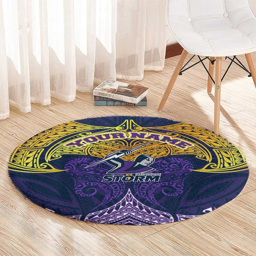 Personalized Melbourne Storm Round Carpet Polynesian Tribal Pattern Style