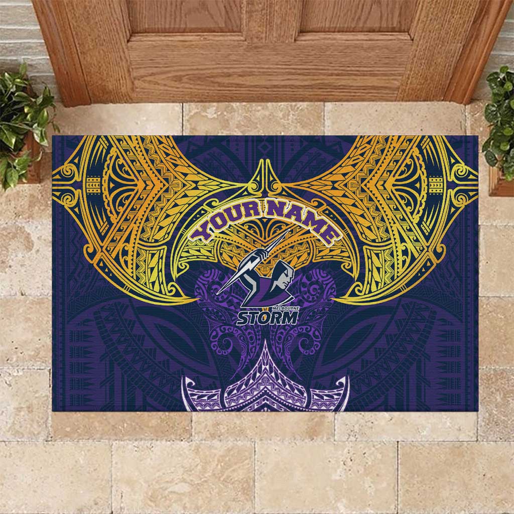 Personalized Melbourne Storm Rubber Doormat Polynesian Tribal Pattern Style