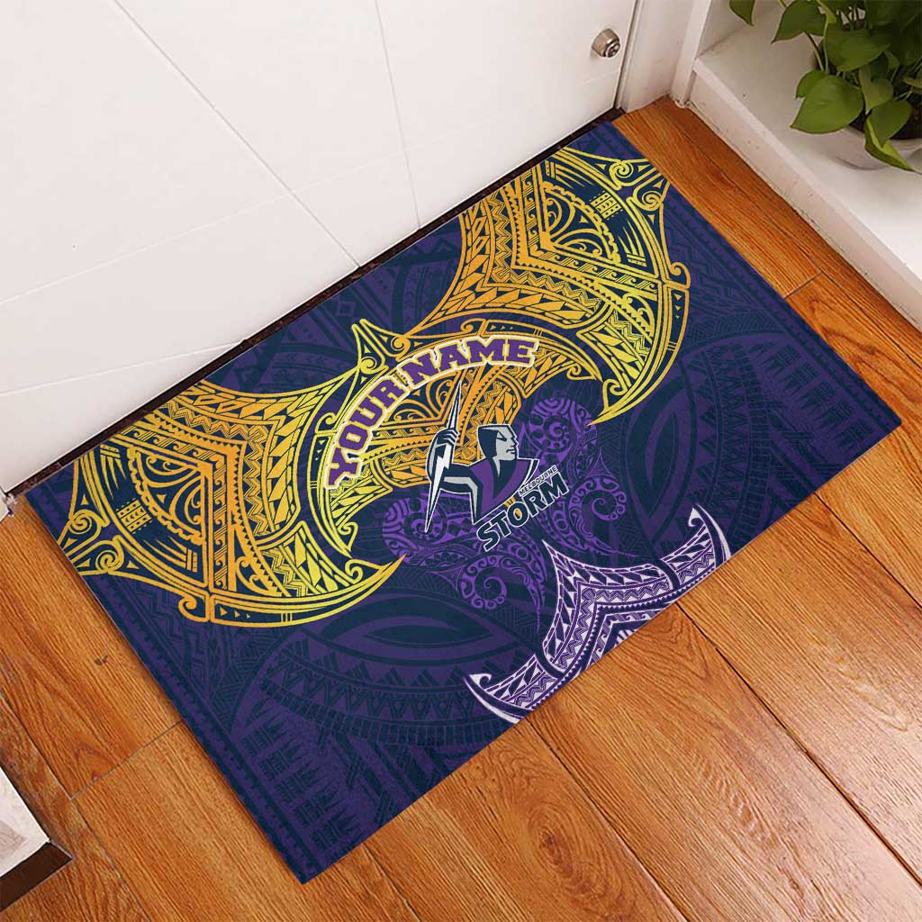 Personalized Melbourne Storm Rubber Doormat Polynesian Tribal Pattern Style