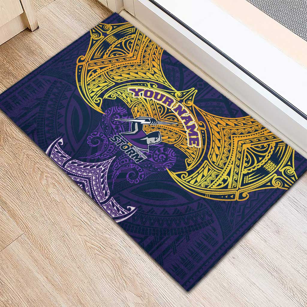 Personalized Melbourne Storm Rubber Doormat Polynesian Tribal Pattern Style
