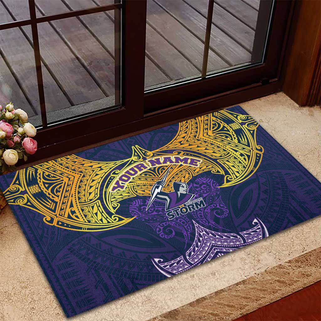 Personalized Melbourne Storm Rubber Doormat Polynesian Tribal Pattern Style