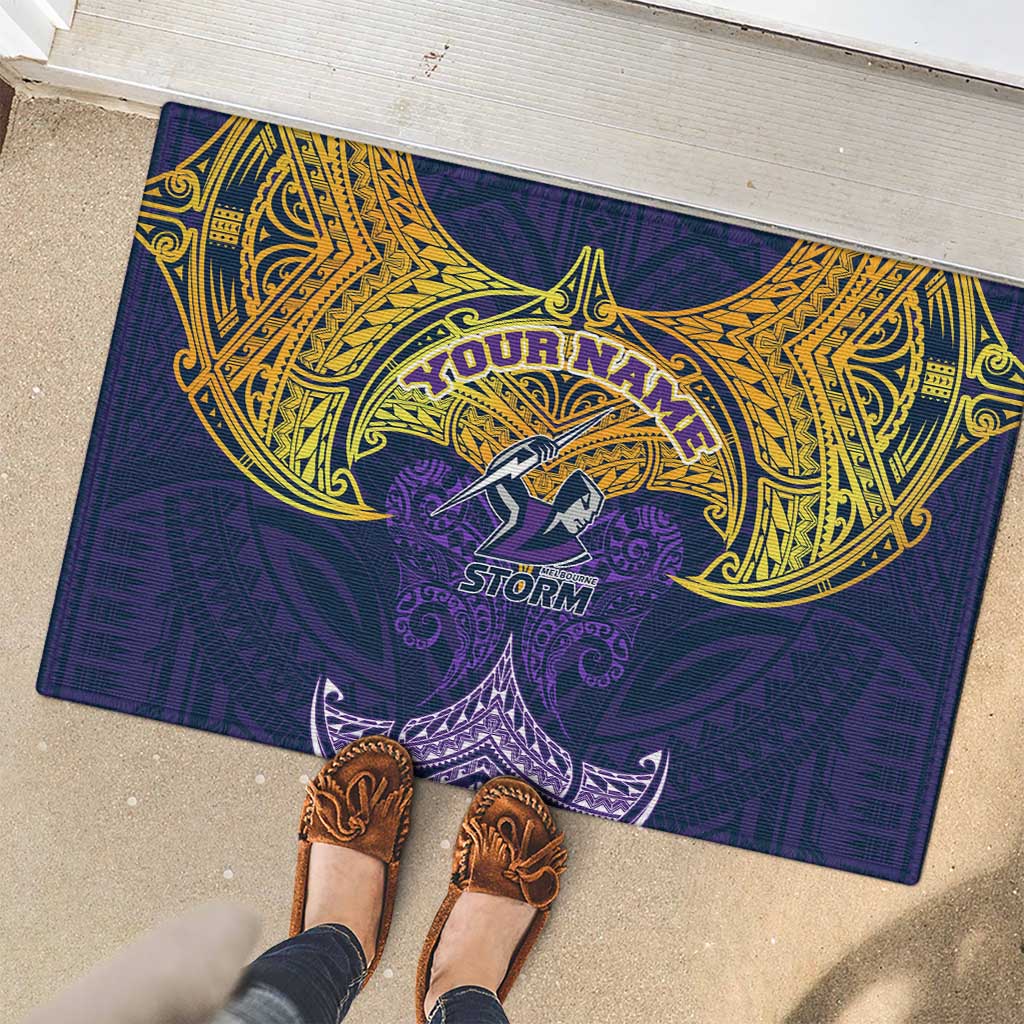 Personalized Melbourne Storm Rubber Doormat Polynesian Tribal Pattern Style