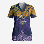 Personalized Melbourne Storm Scrub Top Polynesian Tribal Pattern Style