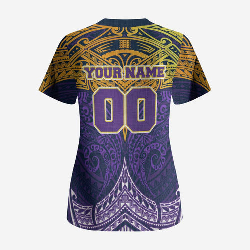 Personalized Melbourne Storm Scrub Top Polynesian Tribal Pattern Style