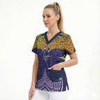 Personalized Melbourne Storm Scrub Top Polynesian Tribal Pattern Style