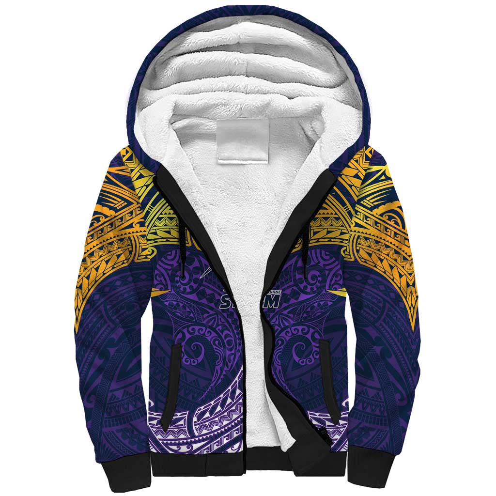 Personalized Melbourne Storm Sherpa Hoodie Polynesian Tribal Pattern Style