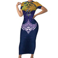Personalized Melbourne Storm Short Sleeve Bodycon Dress Polynesian Tribal Pattern Style