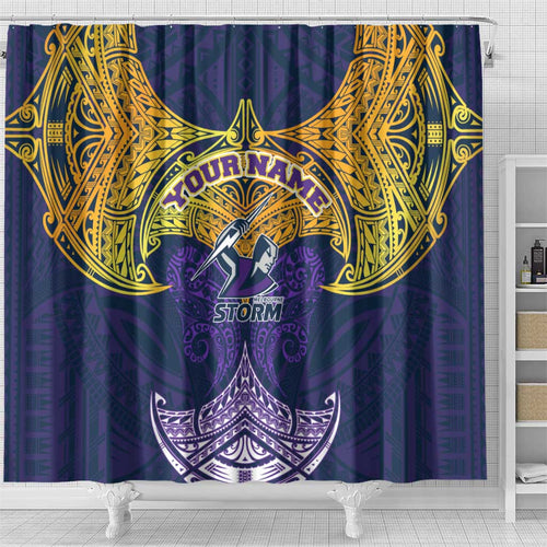 Personalized Melbourne Storm Shower Curtain Polynesian Tribal Pattern Style