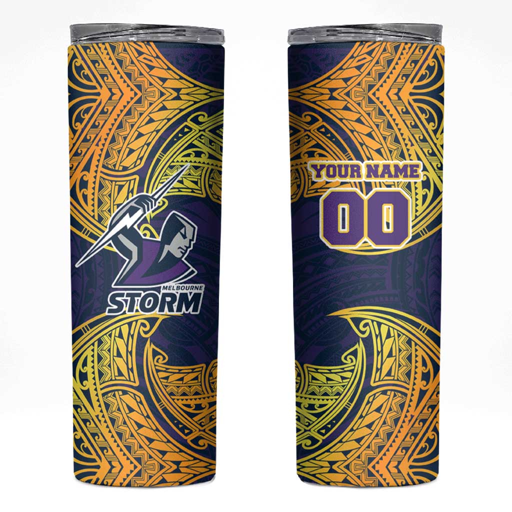 Personalized Melbourne Storm Skinny Tumbler Polynesian Tribal Pattern Style