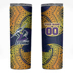 Personalized Melbourne Storm Skinny Tumbler Polynesian Tribal Pattern Style