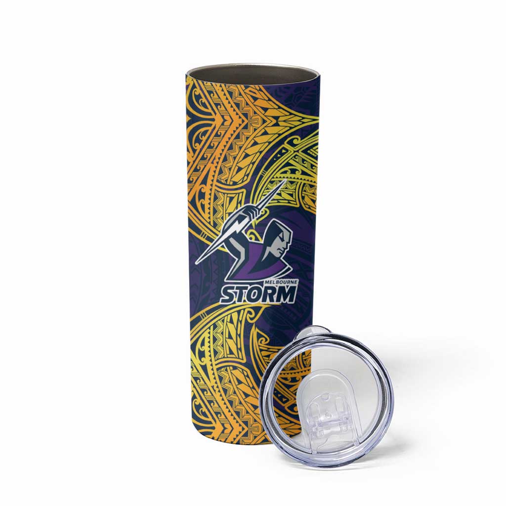 Personalized Melbourne Storm Skinny Tumbler Polynesian Tribal Pattern Style